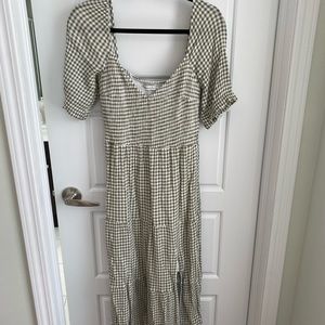 A&F Sage Green Gingham Summer Dress with Side Slit